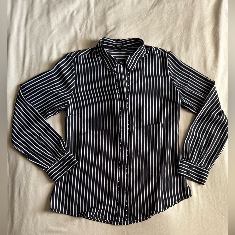 Express Black and White Striped Blouse